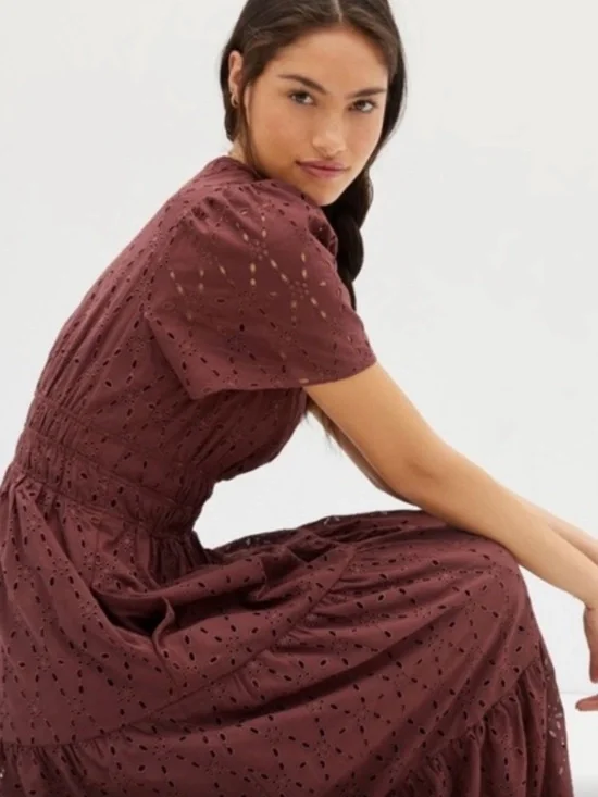 Anthropologie Maeve The Somerset Maxi Dress Eyelet Edition Tiered Smocked Waist - Picture 3 of 7